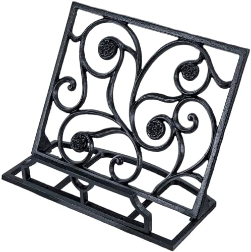 MyGift Black Metal Cookbook Holder Stand with Decorative Cookbook Word Cutout and Tree Silhouette Design, Countertop Recipe Book Tablet Easel Holder with Folding Kickstand (Art Deco) MyGift Black Metal Cookbook Holder Stand with Decorative Cookbook Word Cutout and Tree Silhouette Design, Countertop Recipe Book Tablet Easel Holder with Folding Kickstand (Art Deco)