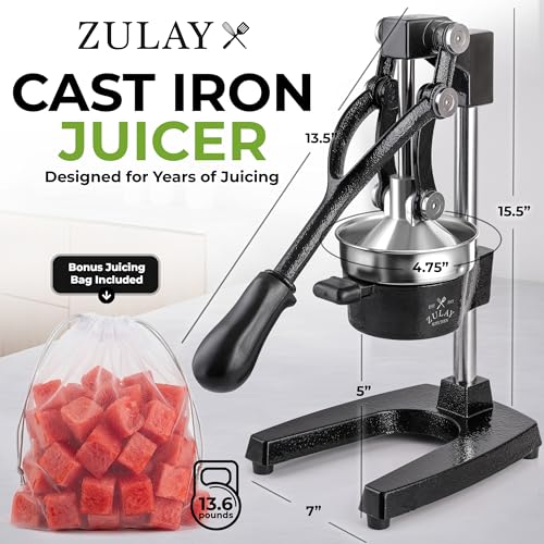 Zulay Kitchen Cast Iron Juicer - Heavy Duty Manual Juicer with Detachable Strainers for Easy Cleaning, Orange Juice Press for Citrus Fruits, Perfect for Bartenders, Juice Lovers & Health Enthusiasts - Image 3