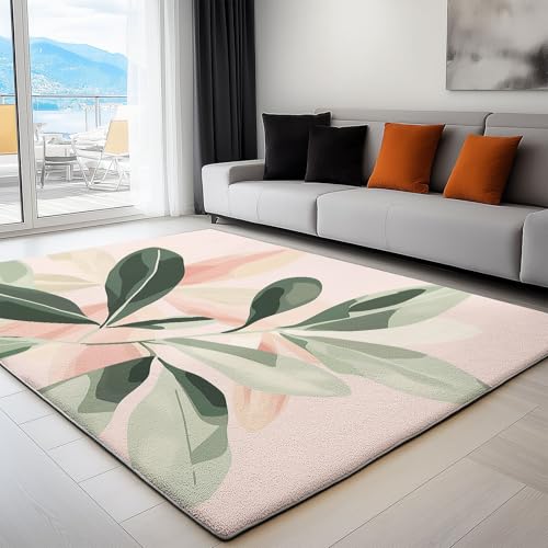 Generico Tappeto Classico Soggiorno Foglie Di Piante Eleganti 60 x 90 cm Lavabile in Lavatrice Tappeto Pelo Corto Antiscivolo Tappeti Salotto Rosa, per Camera Sala da Pranzo Cameretta Bambino