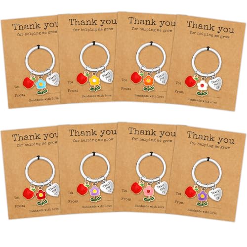 AUGSUN 8PCS Teacher Appreciation Gifts, Teacher Pendant Keyring Keychain Gifts