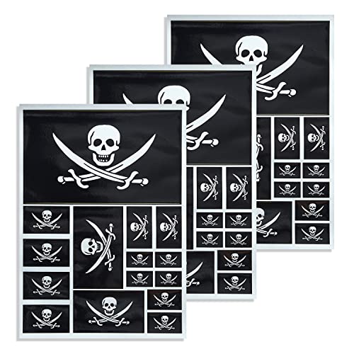 Image of CANTENDO 3 Pack Pirate Jack Rackham Flag Decal - Pirate Jack Rackham Flags Reflective Vinyl Car Stickers - for Car Window Bumper Waterproof Sticker (12 x 8.5 Inch)