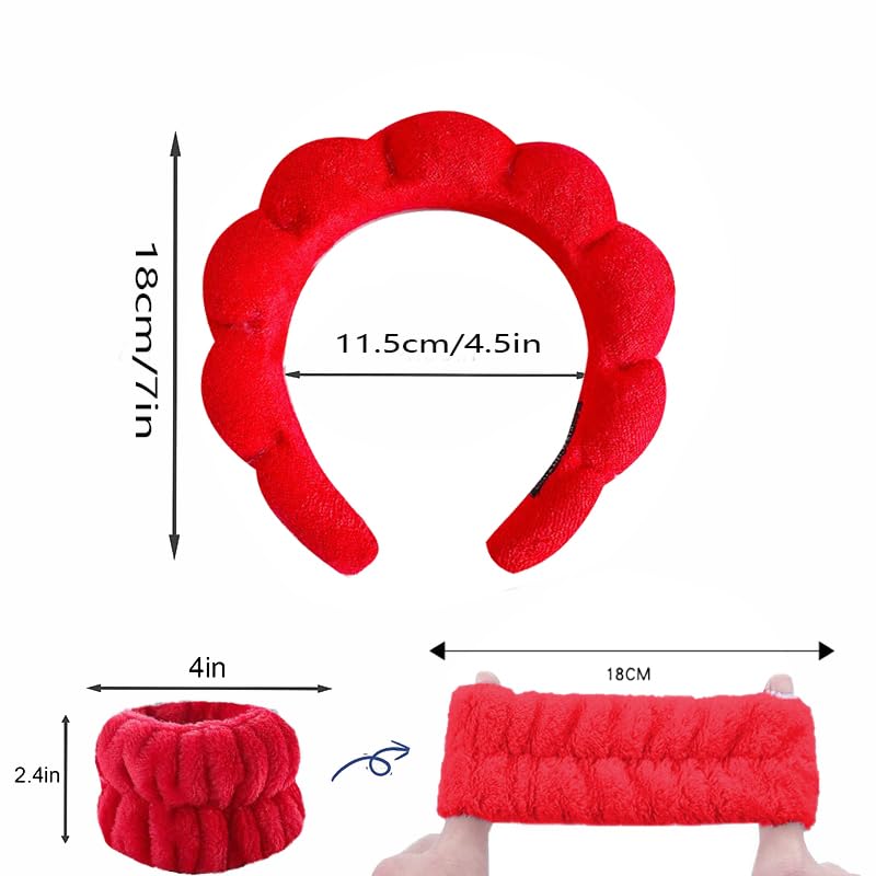 Miniatura 2 de Diadema roja de burbujas para lavar la cara, diadema de maquillaje, diadema de esponja para el cuidado de la piel, diadema suave y esponjosa para