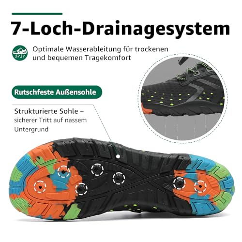 Foto von SAGUARO Badeschuhe Damen Herren Wasserschuhe Schwimmschuhe Schnelltrocken Aquaschuhe Strandschuhe Leicht Neoprenschuhe Surfschuhe rutschfeste Tauchschuhe Wassersportschuhe Stil 1:Schwarz Gr.43 EU