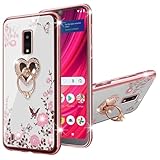 for BLU View 4 Case, BLU View4 B135DL Case for Women Glitter Crystal Soft Bling Butterfly Heart Floral Clear Protective Cover with Kickstand+Strap for BLU View 4 / BLu View 2 2023 B135DL (Rose Gold)