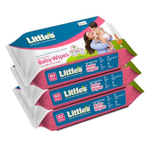 Little's Soft Cleansing Baby Wipes with Aloe Vera, Jojoba Oil and Vitamin E (80 wipes) pack of 3