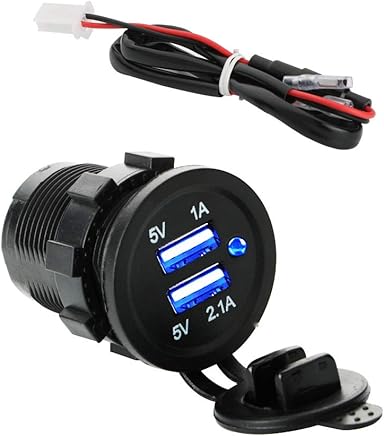 KINYOOO USB Cargador para Coche Barco Motocicleta con Indicador LED Azul, Impermeable Cargador Dual USB Toma de Corriente para Auto, Moto, Barcos, Cami?n, Veh?culo, Tableta, Tel?fono, GPS