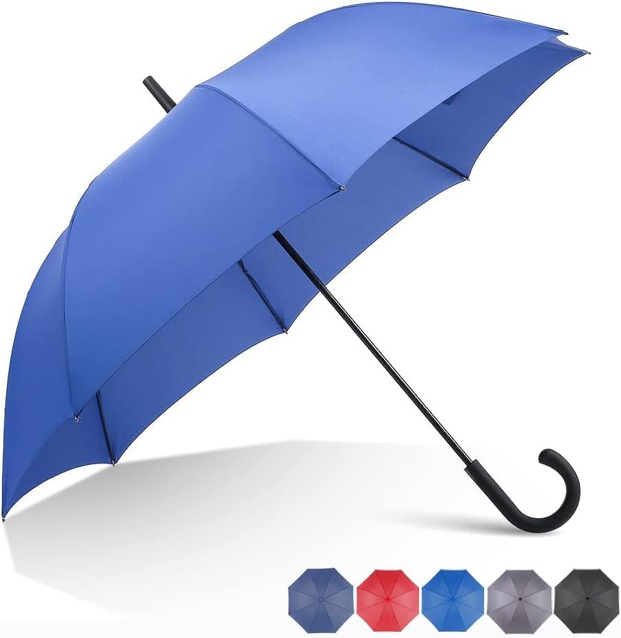 RUMBRELLA 54inch J Handle Stick Umbrella, Windproof UV Protection Classic Large Umbrella for Man and Women, Auto Open Hook Handle Umbrellas for Rain, Brown
