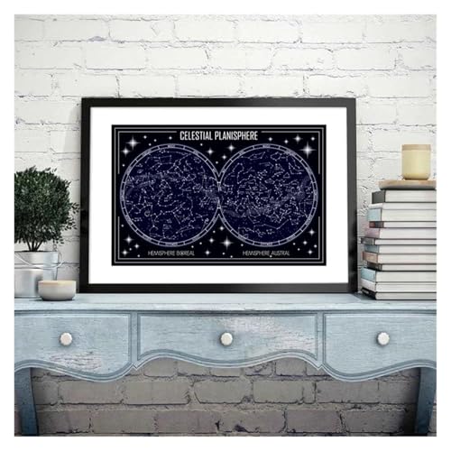 Affiche en toile planisphère céleste 30x42 cm poster constellation géométrique salon