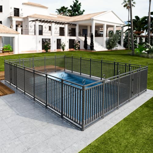 Petorldog Metal Swimming Pool Fence 54ft (L) × 40in (H) with 21 Panels & 3 Gates, in Ground Pool...