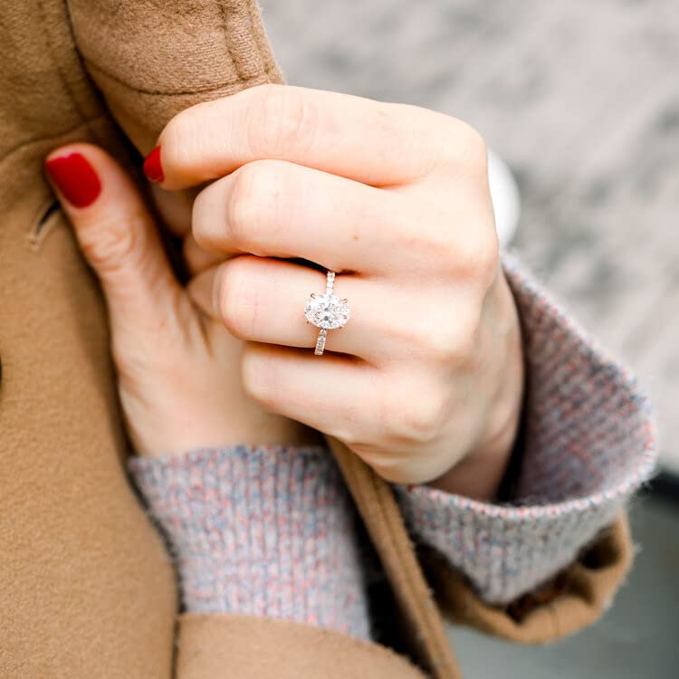 Engagement Ring 2 CT Moissanite Oval Cut Pave Engagement Rings for Women Platinum Plated Silver3