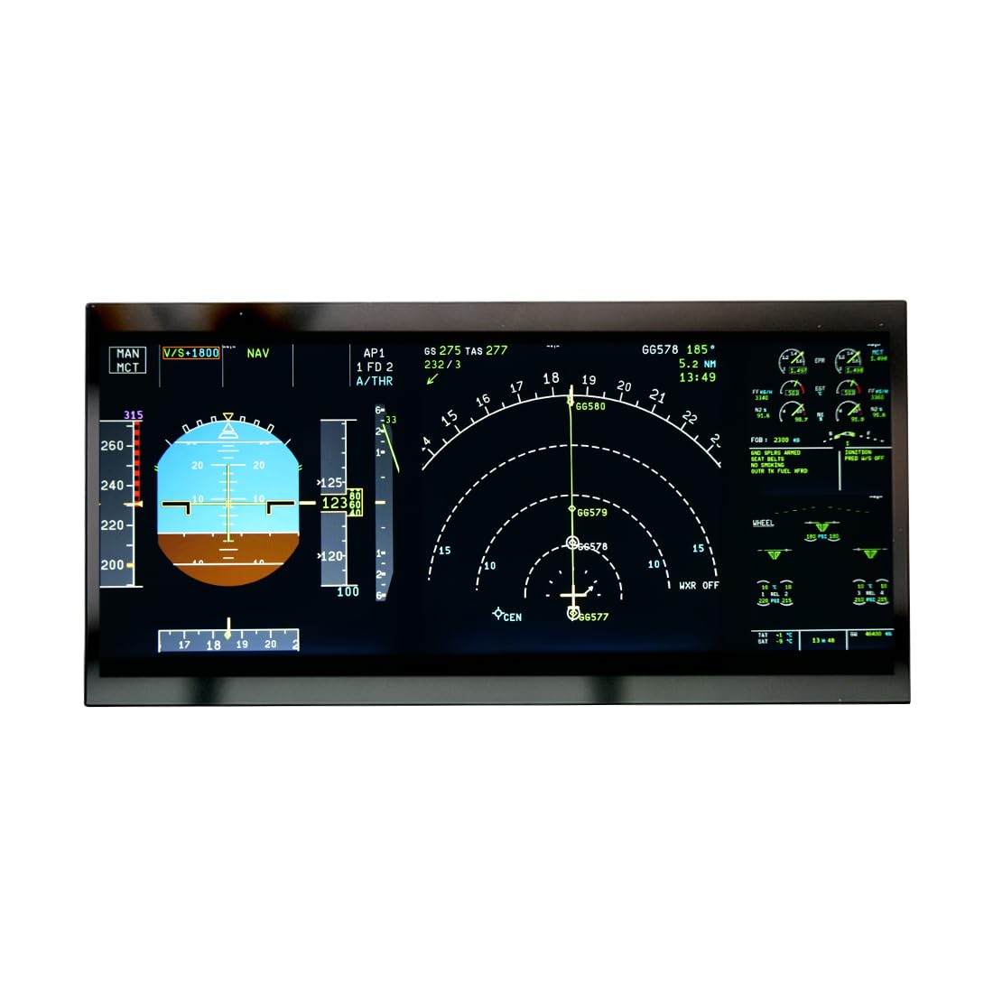 Rowsfire A108 V2 PFD-ND-E/WD Home Flight Deck Panel – Integriertes All-in-One-Sekundärdisplay Für Peripheriegeräte Für Flugsimulationsspiele, Kompatibel Mit MSFS 2020 Und MSFS 2024.