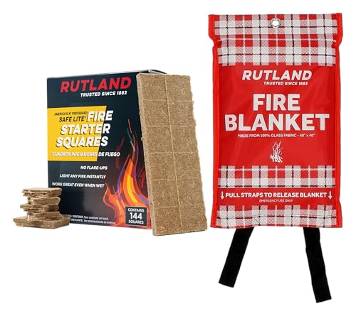 Rutland Safe Lite Fire Starter Squares & Fire Blanket Bundle, 144 Squares, 40