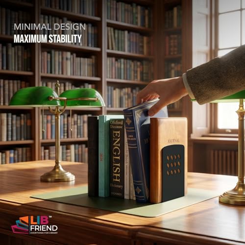Image of LIBFRIEND Metal Non-Slip Bookends | Powder-Coated L-Shaped Book Holder for Desk, Office, Study Table and Library | Multicolour Options | Set of 2 (Black, M)