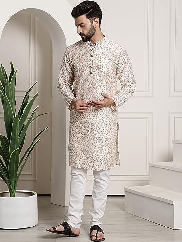 Image of SOJANYA (Since 1958 Men's Silk Blend Printed Kurta and Churidar Pyjama Set