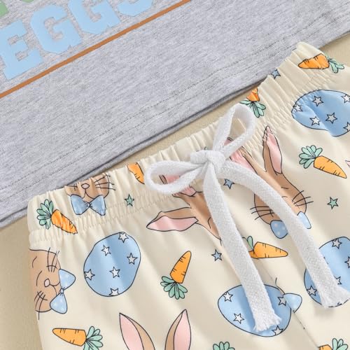 Image of BeQeuewll Toddler Baby Boy Easter Outfit Letter Bunny Print Short Sleeve T-Shirt and Shorts Summer Clothes Set