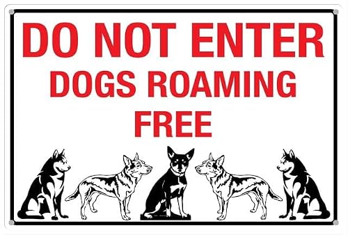 peiyeety DoEnter Dogs Roaming Free Aluminum Tin Sign for Home Kitchen Wall Decor 12X8Inch