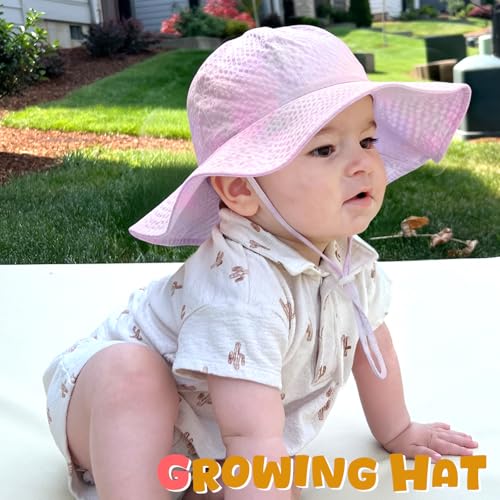 Image of HONGTEYA Baby Sun Hat Toddler Girl Beach Hat Sun Protection Adjustable Outdoor Summer Wide Brim Bucket Hat for Infant Kids