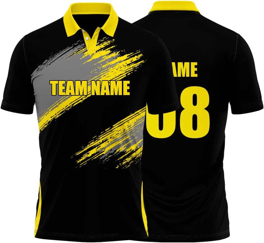 Cricket Polo Collar Sports Jersey for Men with Team Name, Name and Number Printed | Cricket t Shirts for Men Printed with Name | Cricket Jersey with My Name | DOdr1008-C01242023-C-POLO-60