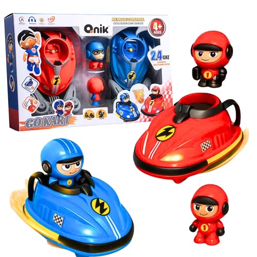 Image of Remote Control Go Kart Racing Cars Set, 2.4GHz Rechargeable RC Bumper Cars with LED Lights, Red and Blue, 2-Pack, with Ejecting Drivers, Multiplayer Battle Game for Kids, Ages 4+
