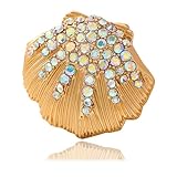 Rhinestone Sea Shell Brooch Pin for Women Gold-Toned AB Crystal Ocean Sea Animal Brooches Lapel Pins Vintage Suit Collar Dress Accessories Scarf Decoration Jewelry for Beach Holiday