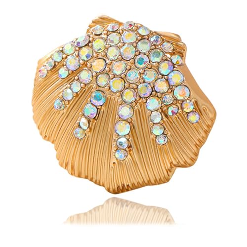 Rhinestone Sea Shell Brooch Pin for Women Gold-Toned AB Crystal Ocean Sea Animal Brooches Lapel Pins Vintage Suit Collar Dress Accessories Scarf Decoration Jewelry for Beach Holiday