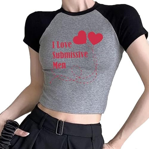 I Love Submissive Men Camiseta Corta Mujer Y2K Tops Cortos E-Girls Adolescente Cuello Redondo Manga Corta Slim Fit Camisetas Ropa de Calle I Love Submissive Men Camiseta Corta Mujer Y2K Tops Cortos E-Girls Adolescente Cuello Redondo Manga Corta Slim Fit Camisetas Ropa de Calle