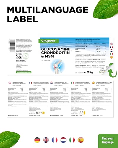 vit4ever Glucosamin Chondroitin MSM - 365 Tabletten - Hochdosiert mit 2012 mg pro Tag - 3 Monatsvorrat - Ohne unerwünschte Zusätze