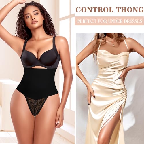 Image of Werena Tummy Control Thong Shapewear for Women High Waist Body Shaper Panties Girdle Lace Shaping Underwear