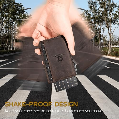 AirTag Pop Up Wallet for Men, Genuine Full Grain Leather Wallet with Air Tag Holder, Slim, Smart, Minimalist, RFID Blocking, ID Window, Leather Airtag Wallet for Men4