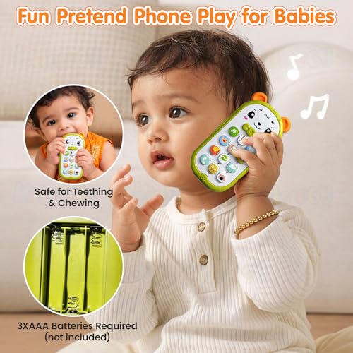 Image of Kidology Baby Phone Toy for Toddlers 12-18 Months | Builds Cognitive Recognition & Early Learning | 12 Mode Musical Phone with Volume Control & Safe Teether | Birthday Gift Boys & Girls (Green)