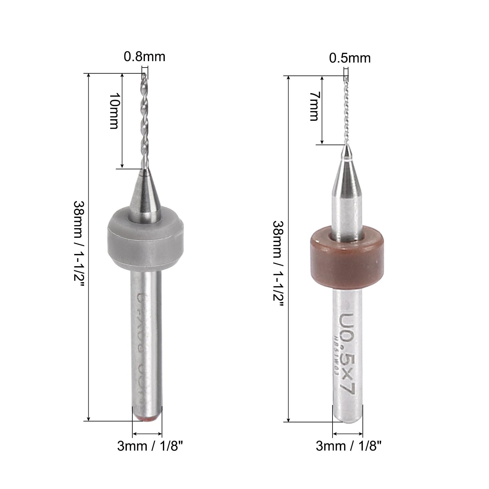 uxcell PCB Drill Bits 0.5mm 0.8mm Tungsten Carbide Rotary Tool CNC Engraving Print Circuit Board Micro Drill Bits 1/8 Inch Shank 30 Pcs