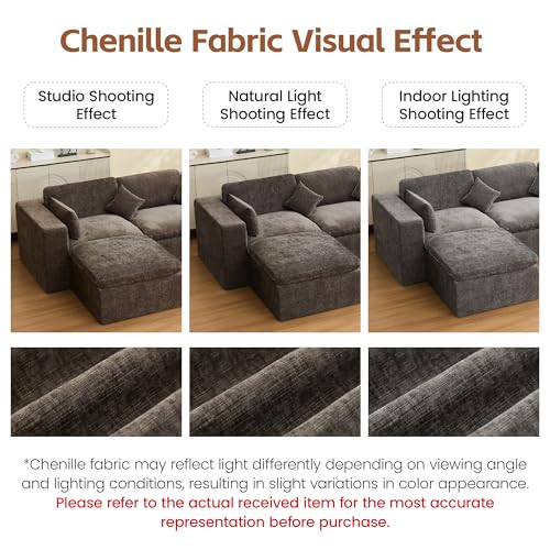 Image of 115''Cloud Boneless Sectional Couch, Modular Sectional Sofa Deep Seat, Oversized Upholstered Convertible Comfy 3 Seater Chenille Memory Foam Sofa Couches for Living Room, Brown