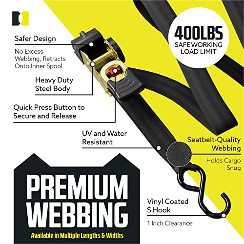Dc Cargo Mall 16RRSSH Dc Cargo - Retractable Ratchet Strap, 4 Pack (1 Inch X 6 Feet) - Heavy Duty Tie Down Retractable Ratchet Straps thumb #2