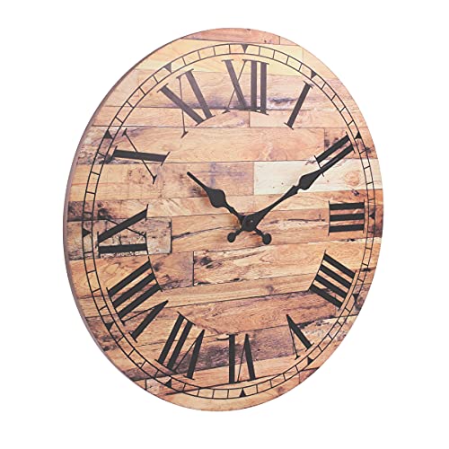 Stonebriar Old Fashioned 14 Inch Round Wood Hanging Wall Clock, Battery Operated, Rustic Wall Decor For The Living Room, Kitchen, Bedroom, And Patio #TOP1