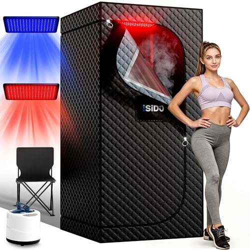 ISIDO Infrared Steam Sauna with 660nm Red & Blue Light Therapy & 850nm Infrared Light Panel, 3L...