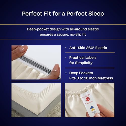 California Design Den Thick and Natural 100% Cotton Sheets King Size Set - Luxury 1000 Thread Count Sateen, Deep Pockets, Soft, Breathable and Durable Bedding Sheet Set - Ivory (Creamy Beige Tone)