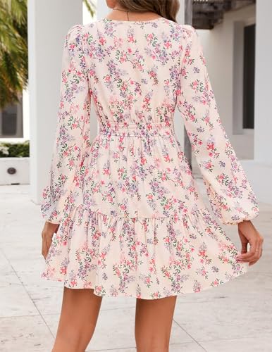 MEROKEETY Fall Wedding Guest Dresses for Women Long Sleeve Floral Casual Lightweight Flowy Swing Boho Dress Pockets3