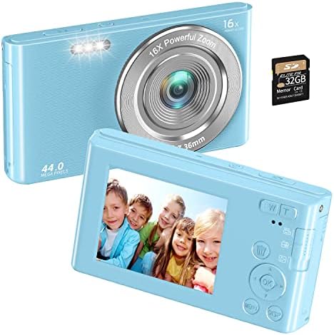 Digital Camera 4K 44MP Compact Point and Shoot Camera with 16X Digital Zoom 32GB SD Card,Kids Camera 2.4 Inch, Vlogging Camera for Teens Students Boys Girls Seniors(Blue2)