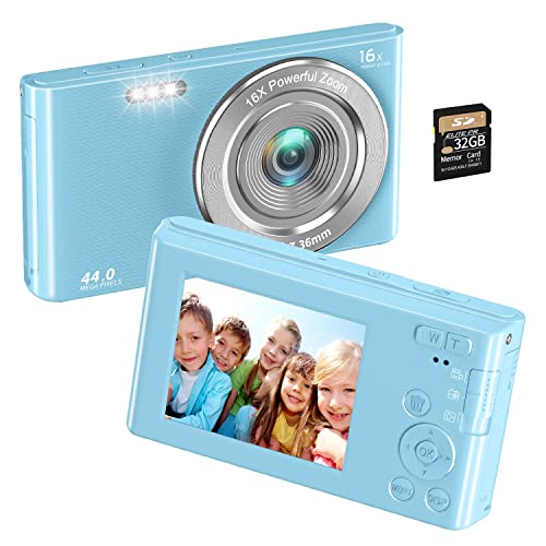 Digital Camera 4K 44Mp Compact Point And Shoot Camera With 16X Digital Zoom 32Gb Sd Card,Kids Camera 2.4 Inch, Vlogging Camera For Teens Students Boys Girls Seniors(Blue2) #TOP3