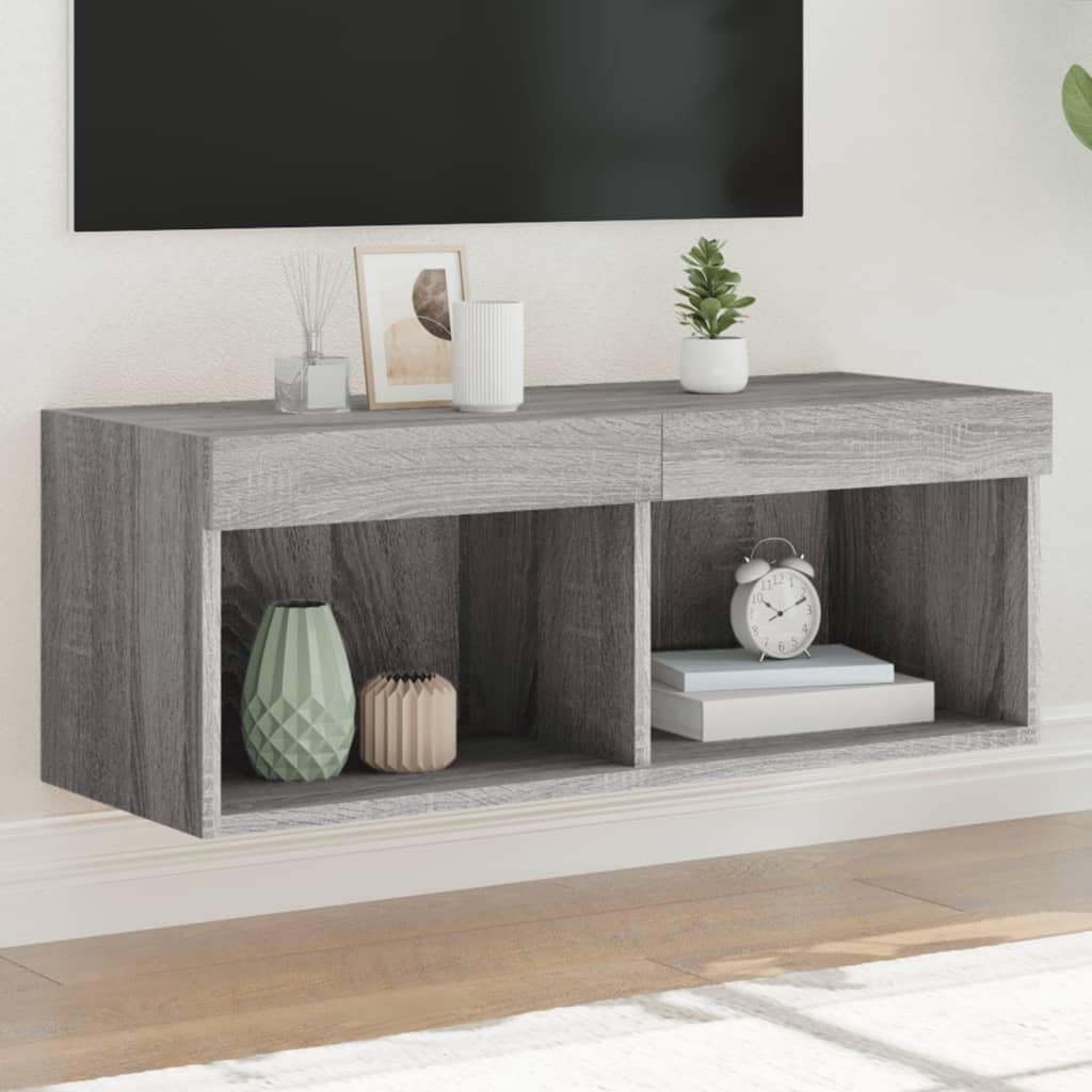 Mobile TV con Luci LED in Legno Ingegnnerizzato, Design Moderno con Spazio Contenitivo, Ideale per Mobili Soggiorno e Credenza Soggiorno, adatto a Salotto e Camera, Grigio Sonoma, 80x30x30 cm