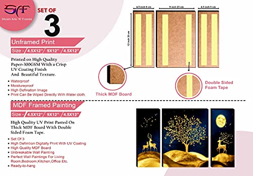 Image of SAF paintings Set of 3 Deer with Tree Modern Art UV Textured Home Decorative Gift Item Self Adeshive Painting 18 Inch X 12 Inch SANFJM31009