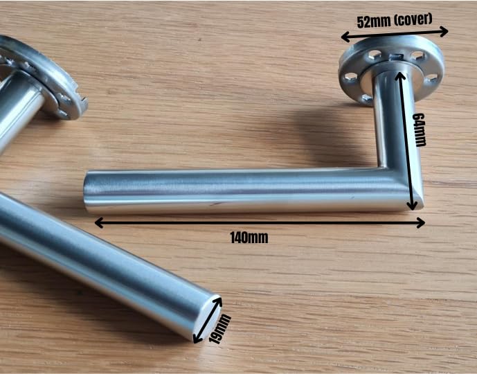 Lever Handle, 19mm Approved Bolt Through Lever Handle on Rose, Satin Stainless Steel (SSS), Set (Pair), inc fixings, Mitred - Image 2