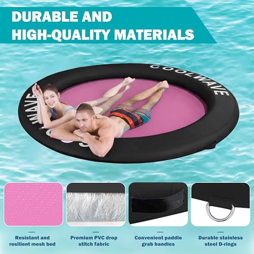 COOLWAVE Inflatable Water Hammock Floating Dock, Inflatable Raft for Family and Friends, Float Ring for Parties, Fits Multiple People, 6 FT/8FT/10FT/12FT (Black+Pink, 8FT) by COOLWAVE - Used condition - Image 4