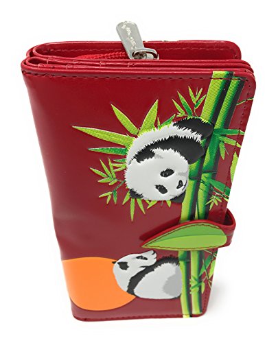 Shag Wear Playful Panda Large Wallet for Women and Teen Girls Vegan Faux Leather Red 7