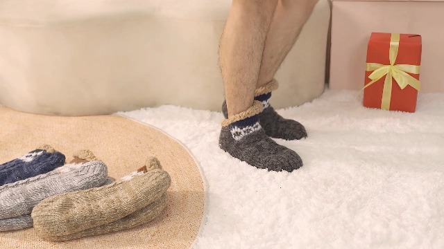 LAKEMON Calzini Morbidi con Bocca a V, Calzini Termici Antiscivolo per Pavimenti Interni, Pantofole per Calzini Interni in Tessuto e Velluto