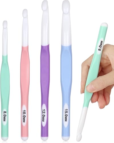 Coopay Juego de 4 ganchos de ganchillo grandes, agarre ergonómico suave, agujas de ganchillo para ganchillo grueso de alta calidad para ganchillo y