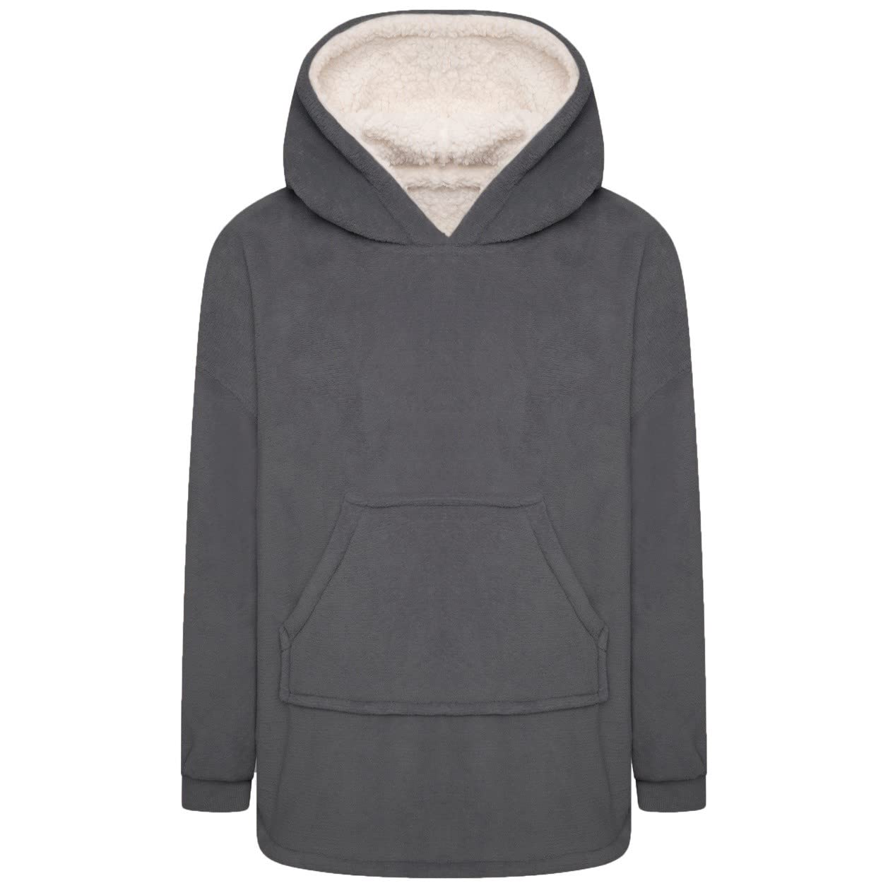 Sleepdown Kids Unisex Coral Fleece Double Layer Blanket Hoodie Warm Soft Cosy Loungewear - 5-8 Years (S/M) - Dark Grey