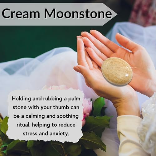 Image of Cream Moonstone Crystals and Healing Stones - Large Palm Stone Crystals Piedra - Crystal for Good Luck, Positive Energy, Meditation - Unique Stocking Stuffers and Birthday Gifts for Women, Men