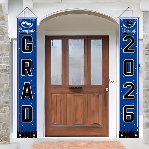 OHOME Graduation Decorations 2026 - Blue Congrats Grad Porch Banner for Graduation Party Decorations - Class of 2026 - Party Favors Supplies Backdrop Yard Signs Decor