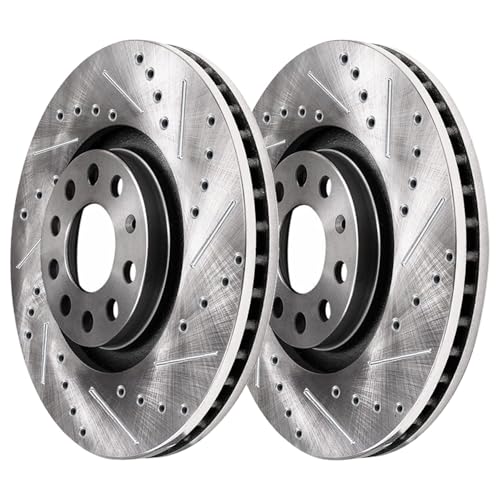 Image of Detroit Axle - Front Wheel Bearing Hubs Brake Kit for Volkswagen Jetta Golf Eos Audi Rabbit A3 Quattro, Drilled and Slotted Brake Rotors Ceramic Brake Pads Wheel Bearing Hubs Replacement